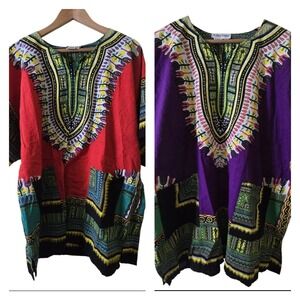 Ashley Taylor Bundle of 2 Dashiki Dress OS Cotton African Print Kaftan Tunic